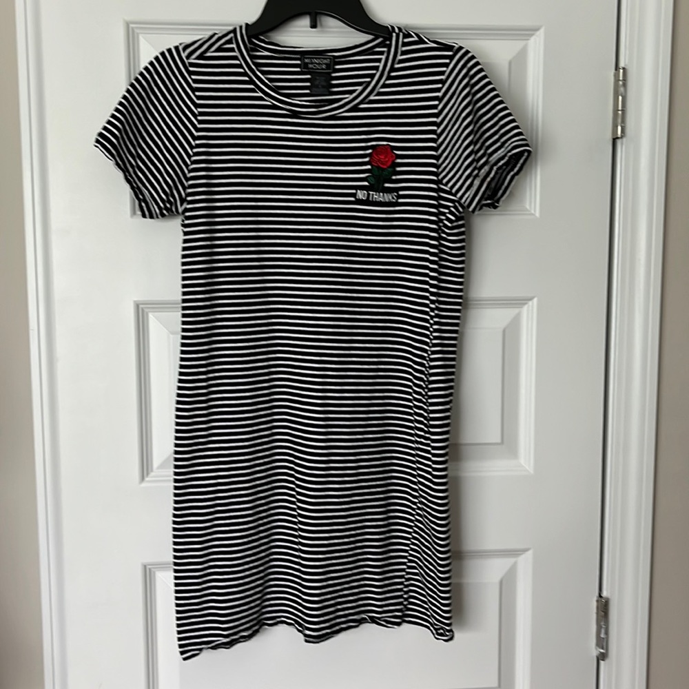 Black and White Striped No Thanks T-Shirt Dress